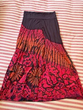 Boho Tie-Dye Maxi Skirt in Brown, Pink & Orange